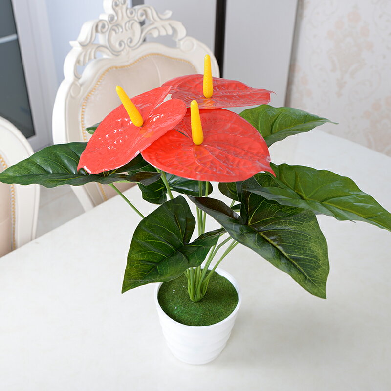 假花50釐米桌擺紅掌仿真植物花盆栽盆景套裝小型裝飾花卉客廳擺設
