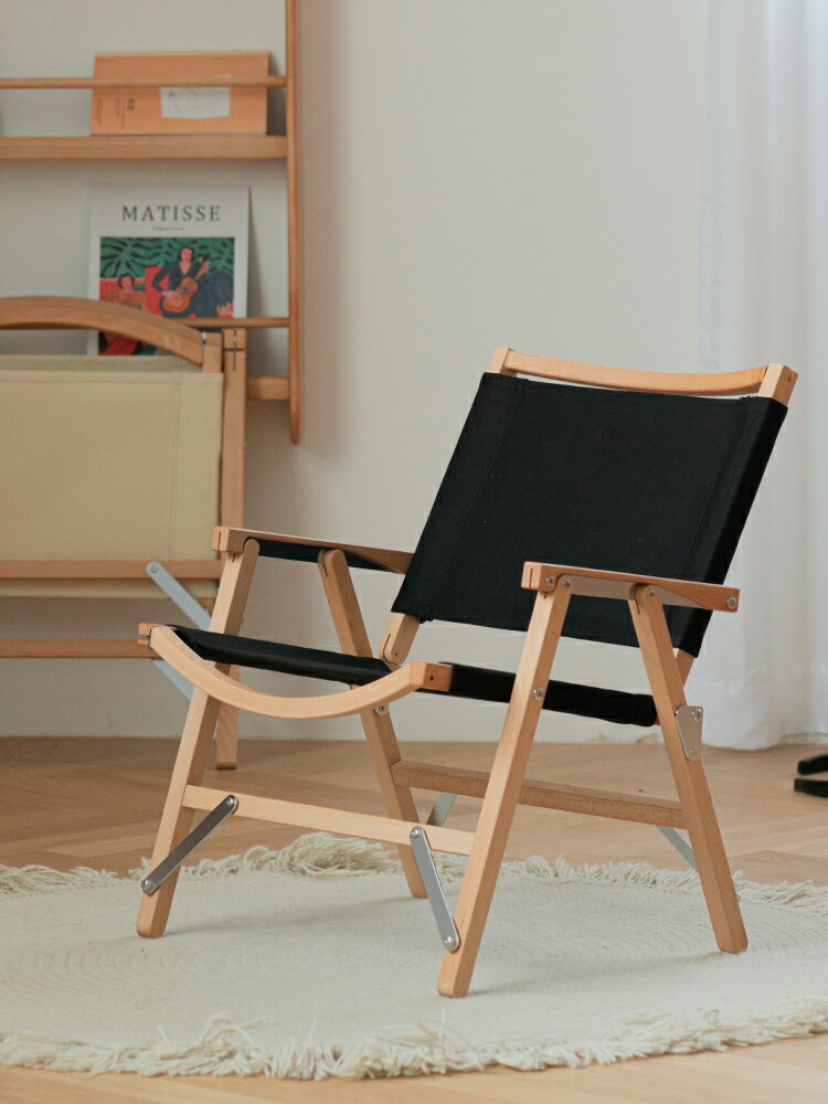 實木折疊椅露營戶外帆布休閑椅旅行野餐民宿便攜單人沙灘靠背椅子 1