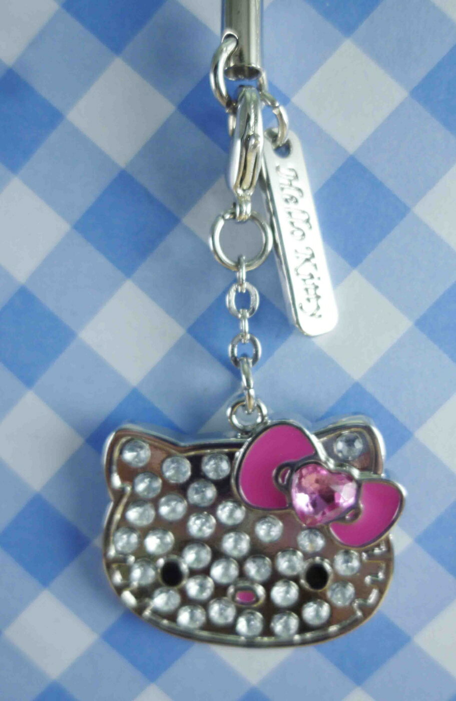 【震撼精品百貨】Hello Kitty 凱蒂貓 KITTY手機提帶-大頭銀鑽(桃) 震撼日式精品百貨