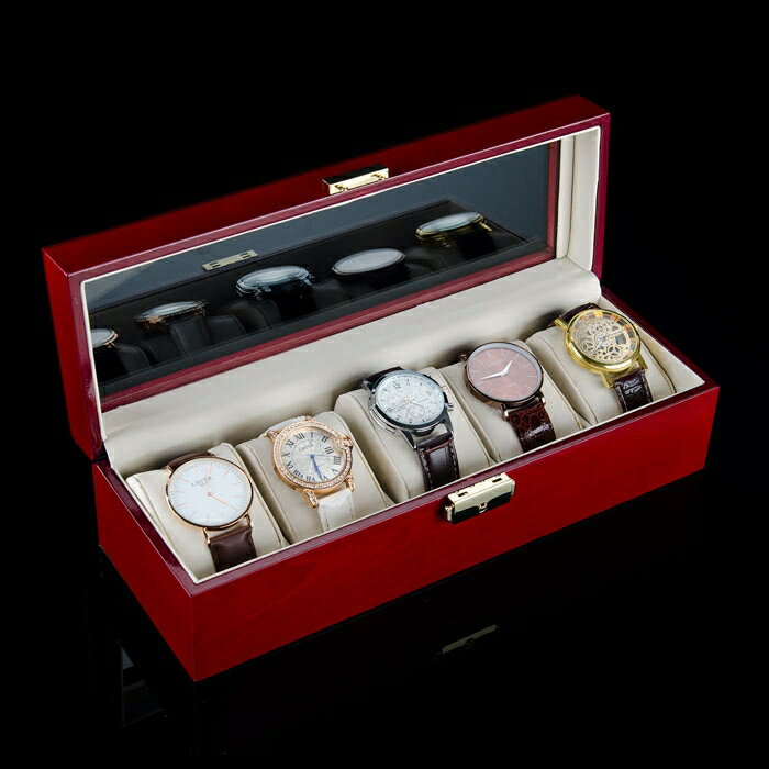 手錶收納盒 出口美國實木質手表手鏈帶鎖收納盒子5位鋼琴漆女士珠寶首飾展示