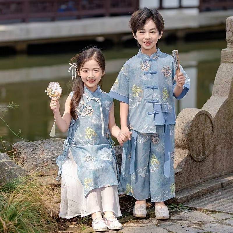 經典新中式兒童漢服旗袍國風裝2025年夏季款 z7302