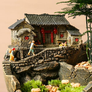 中式擺件微縮房子復古建筑模型電視柜裝飾茶幾客廳陽臺造景書房
