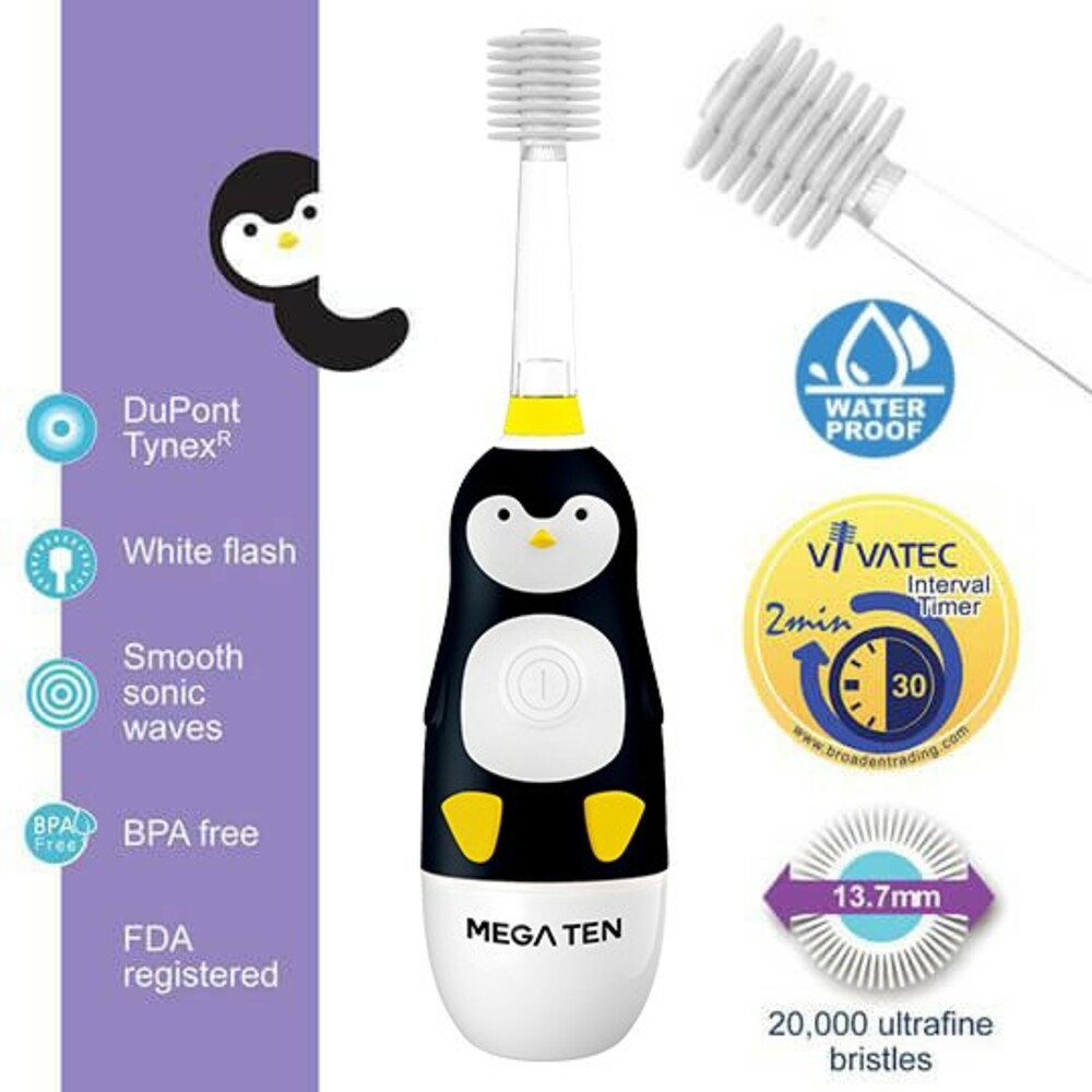 【牙齒寶寶】頂級款 Vivatec 創新升級‧5倍清潔力 Mega Ten 360度幼童電動牙刷