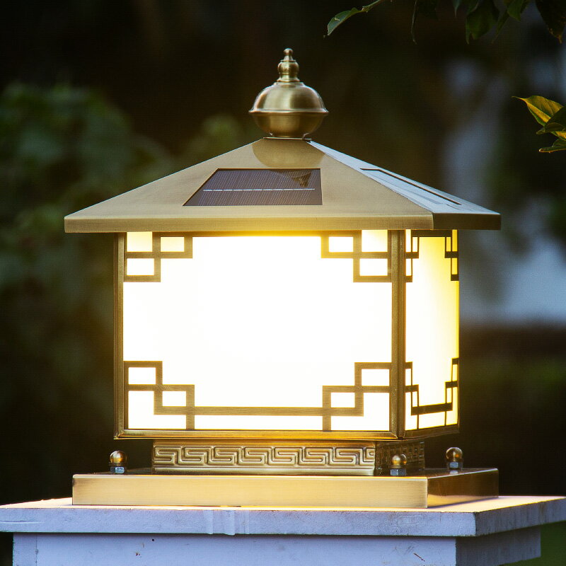 太陽能燈全銅柱頭燈歐式大門銅燈戶外防水庭院燈圍墻燈別墅門柱燈 0