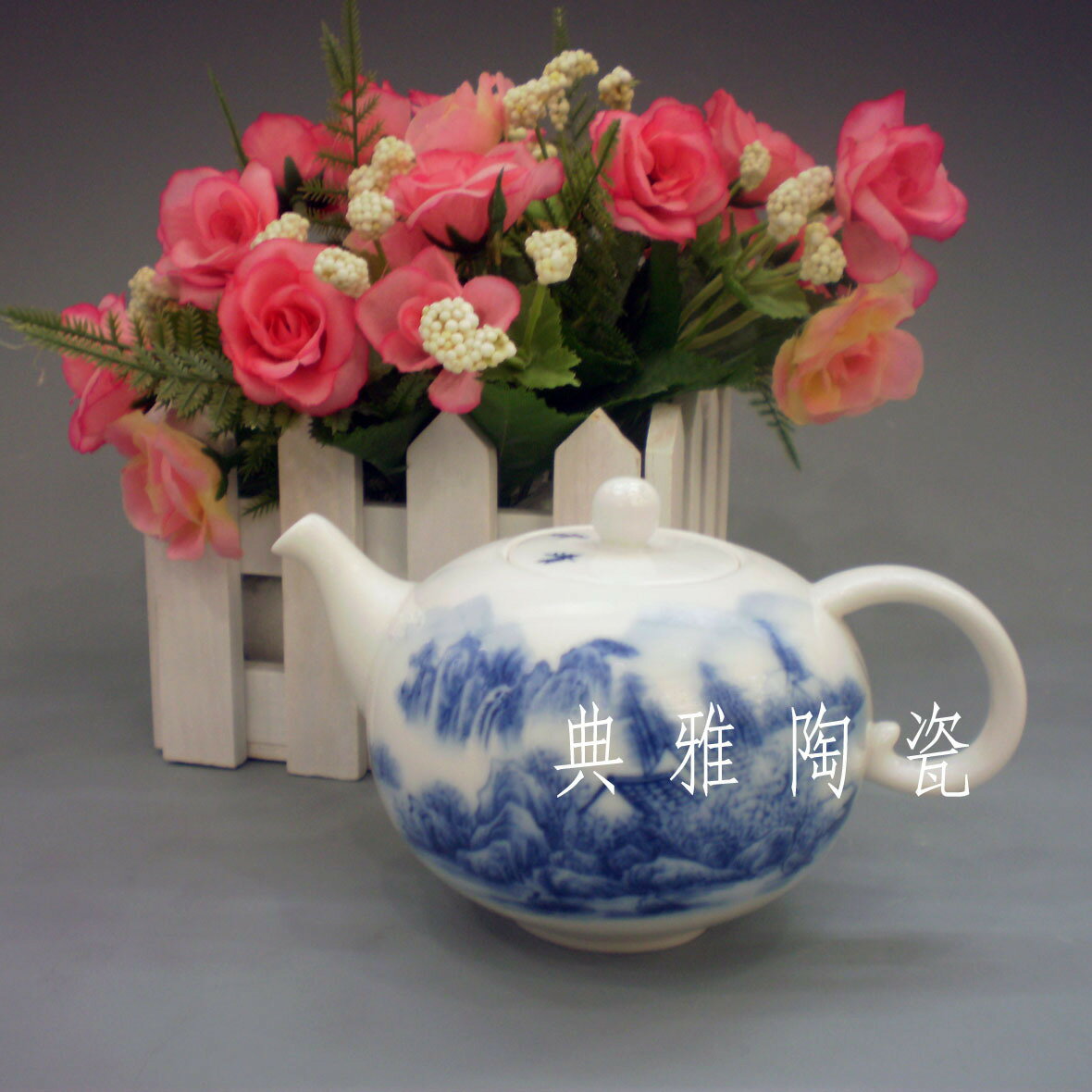 景德鎮陶瓷茶具/青花瓷水壺/禮品瓷工夫茶壺/精品小壺/山水隨手壺1入