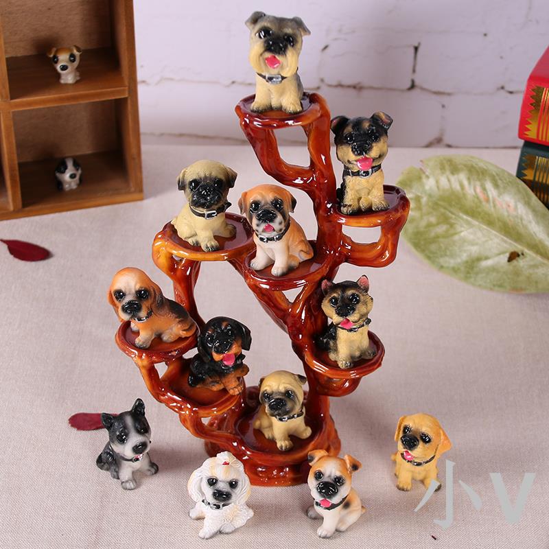 小V優購 12名犬仿真小狗狗模型擺件書桌樹脂動物裝飾品創意工藝品生日禮物