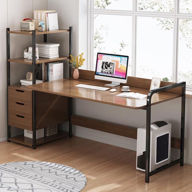 電腦桌家用臺式辦公桌簡易出租屋書桌書架一體桌子學生臥室寫字桌【林之舍】