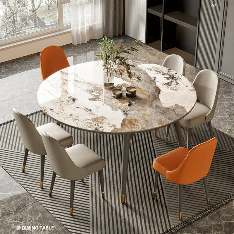 桌子 意式伸縮餐桌家用小戶型多功能折疊飯桌北歐巖板圓桌