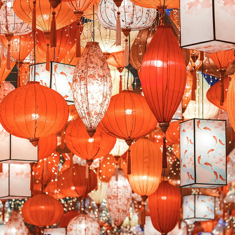 越南燈籠掛飾異形仿古印花綢布餐廳茶館婚慶掛件裝飾燈中式大燈籠