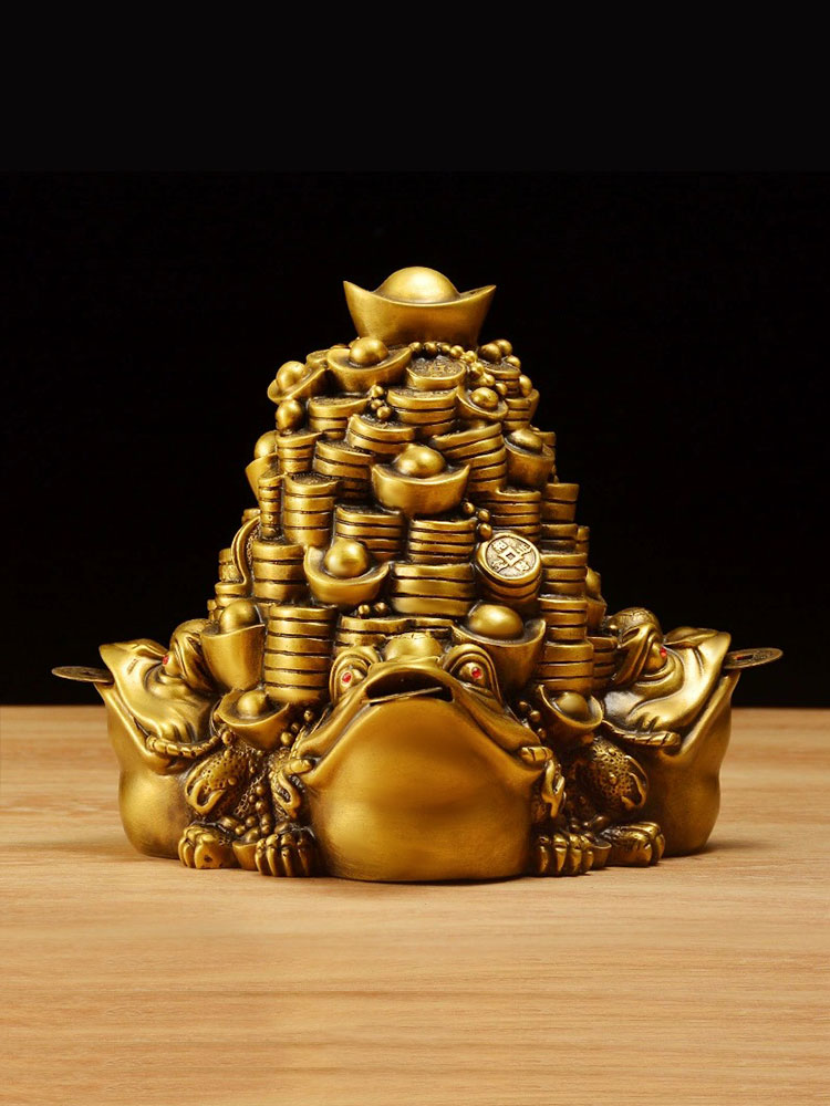 銅製 金蟾聚宝盆 招財進宝 蓋付 装飾品 工芸品 美術品 置物 開蓋聚寶盆擺件銅金蟾元寶聚寶盆店鋪開業前臺家居客廳工藝裝飾品