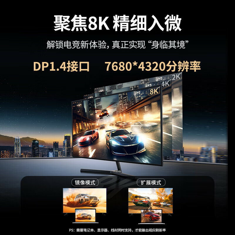 綠聯typec轉dp線1.4pd8K高畫質120hzusbc筆電接顯示屏pd顯示器線
