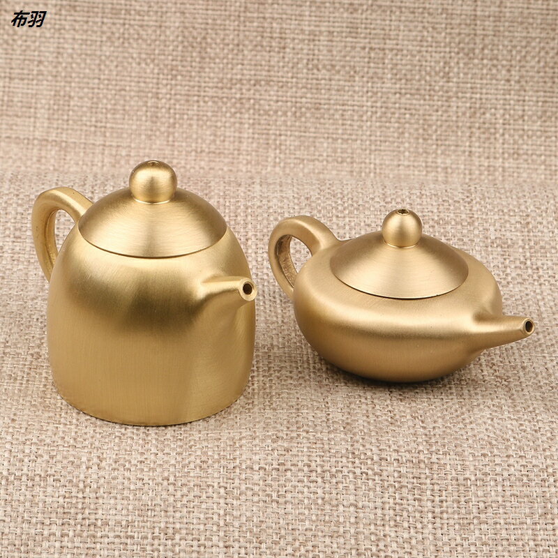黃銅小茶壺創意酒杯桌面擺件中式迷你茶壺手把件書房復古小玩意