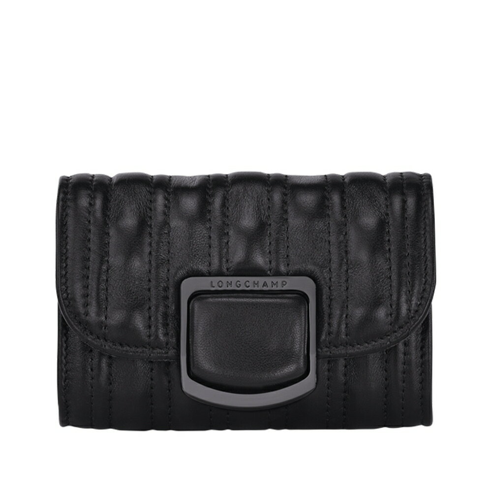 LONGCHAMP Brioche系列羊皮卡夾零錢包 黑色 30024HVV001