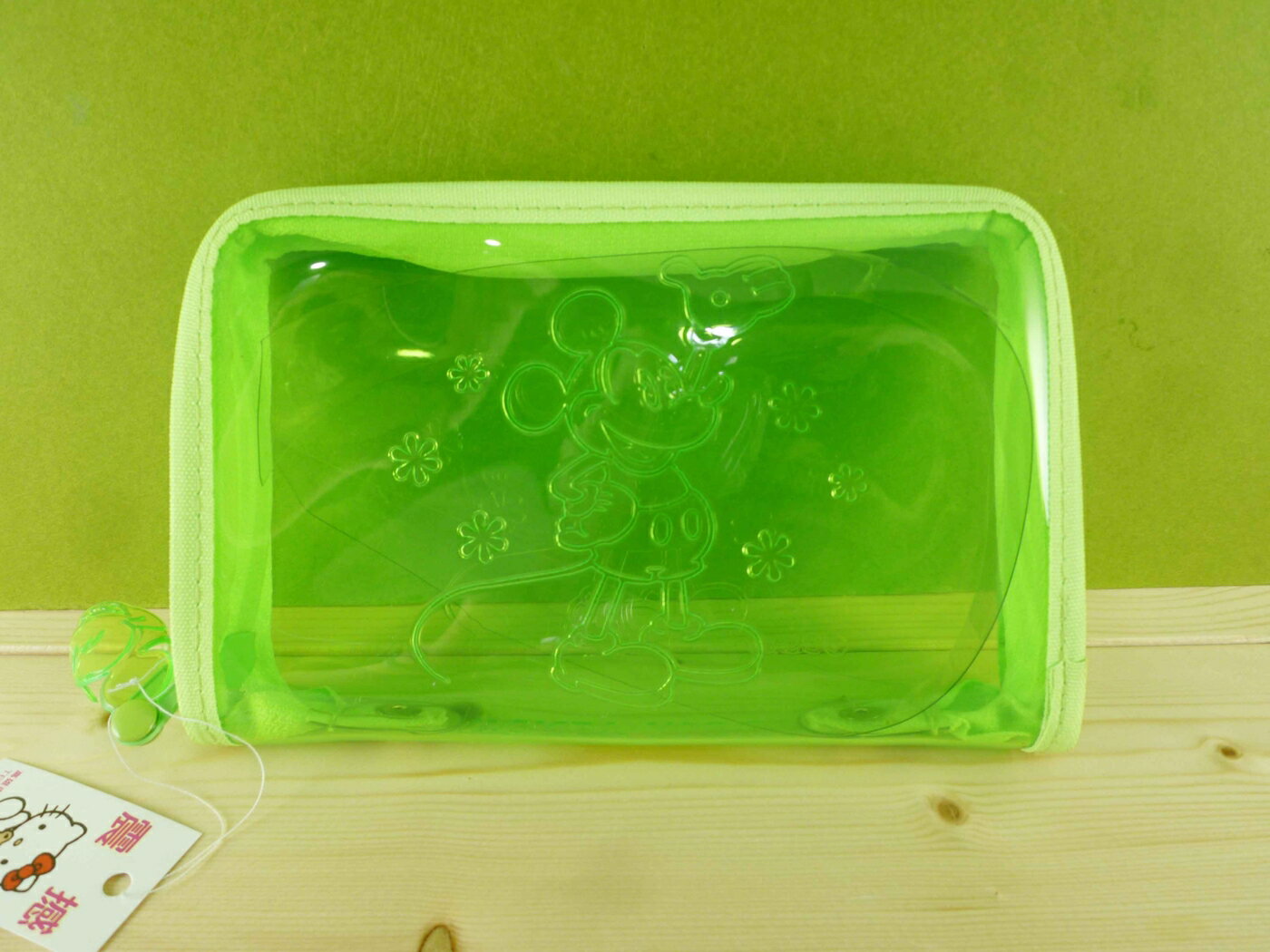 【震撼精品百貨】Micky Mouse 米奇/米妮 透明拉鍊袋-綠 震撼日式精品百貨