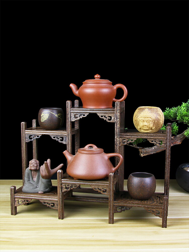 紅木實木紫砂壺架子茶具架茶架小博古架雞翅木多寶閣展示架底座架
