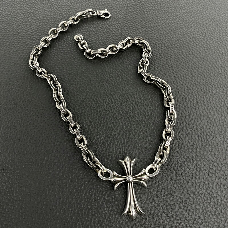 925純銀8毫米字母鏈十字架時尚克羅心泰銀網紅潮款個性朋克風項鏈 2