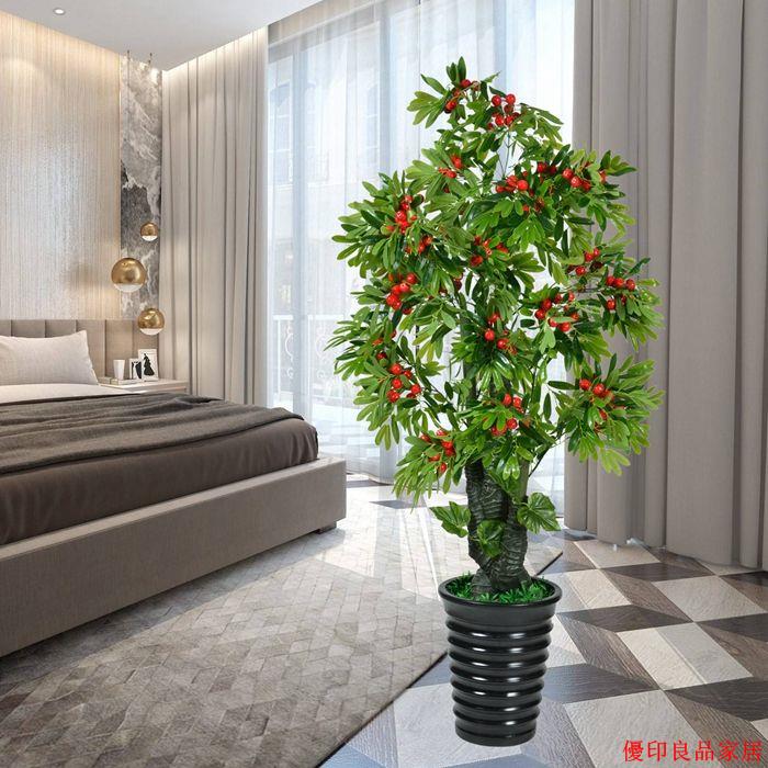 附發票 免運 假植物 仿真植物 居家裝飾 假樹 落地仿真植物 模擬綠植假樹金錢果樹模擬發財樹植物落地辦公室內裝飾花盆客廳自然風景區1223