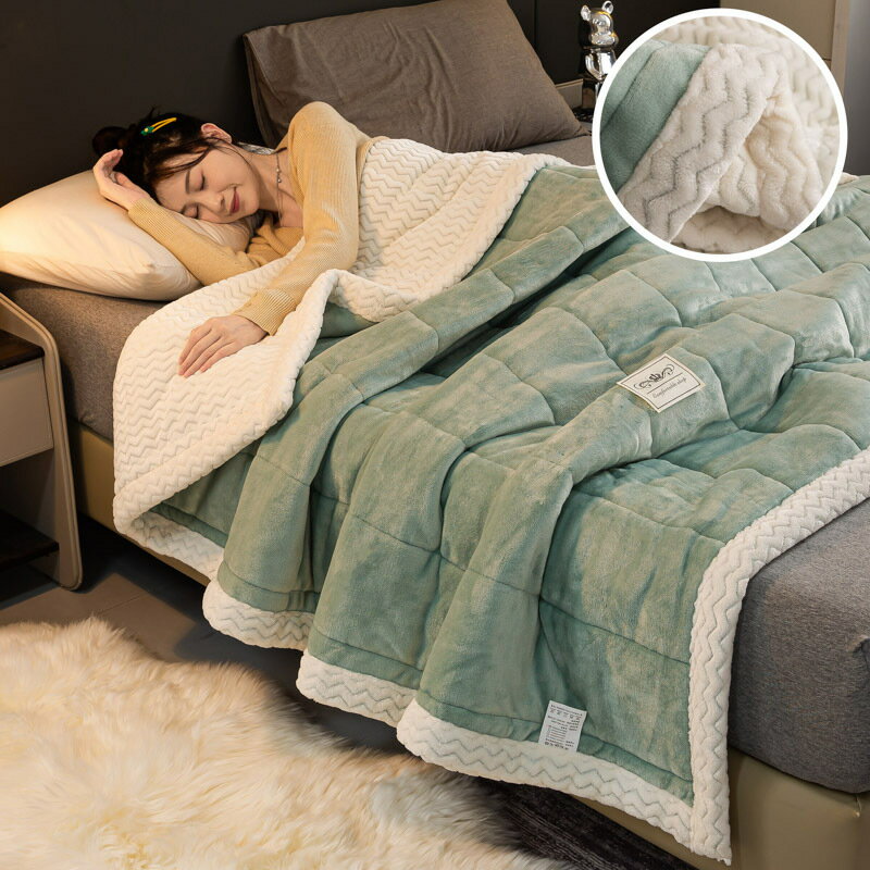 純色牛奶絨貝貝絨夾棉三層加厚毛毯單人午睡蓋毯保暖絨毯空調毯子