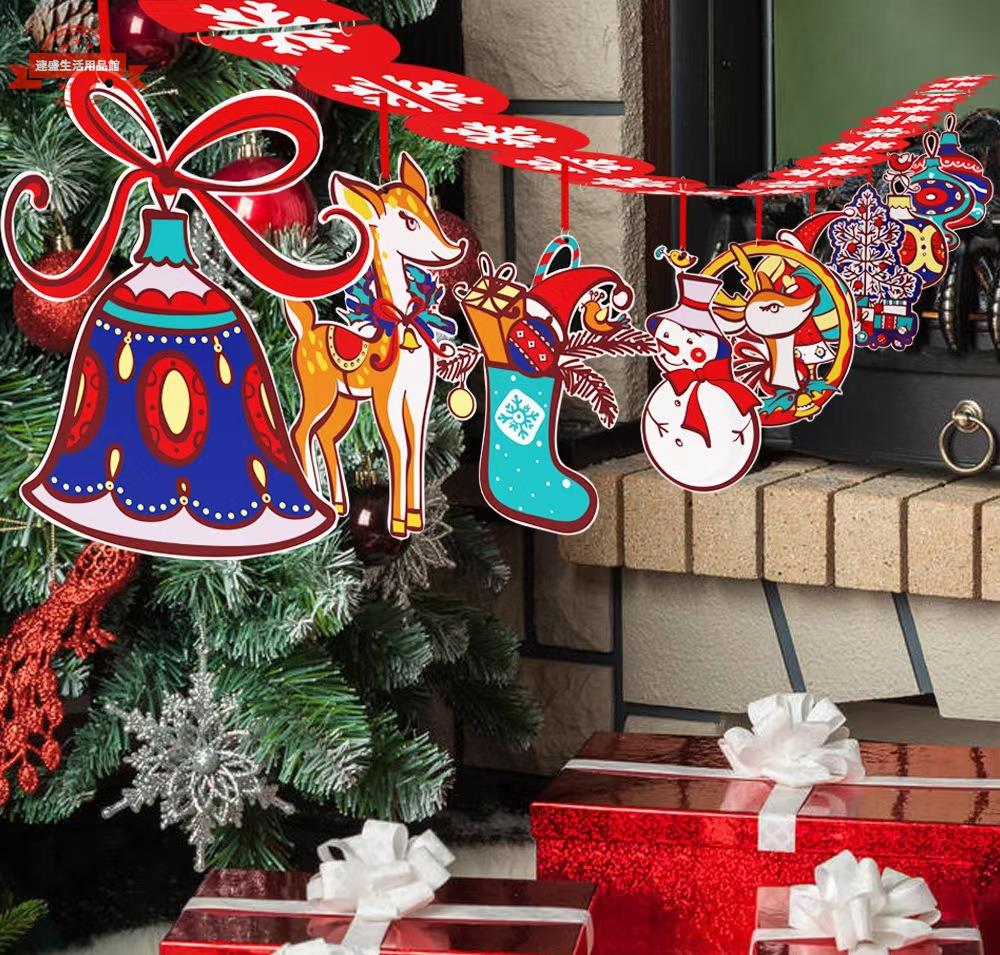 圣誕拉旗紙制圣誕節彩色拉條裝飾商場店鋪耶誕節掛飾圣誕裝扮彩旗