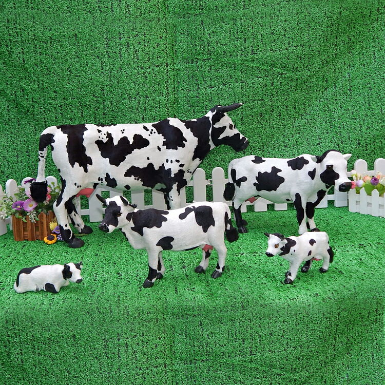 仿真奶牛模型奶牛玩偶動物小奶牛模型擺件毛絨公仔牛奶牛玩具裝飾