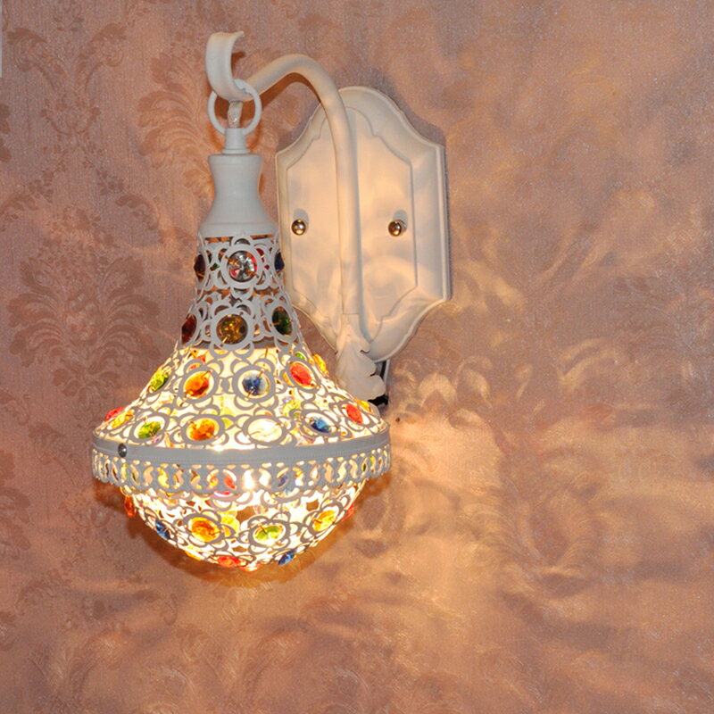 東南亞波西米亞泰式壁燈彩色水晶走廊卡座過道臥室床頭壁燈鏡前燈