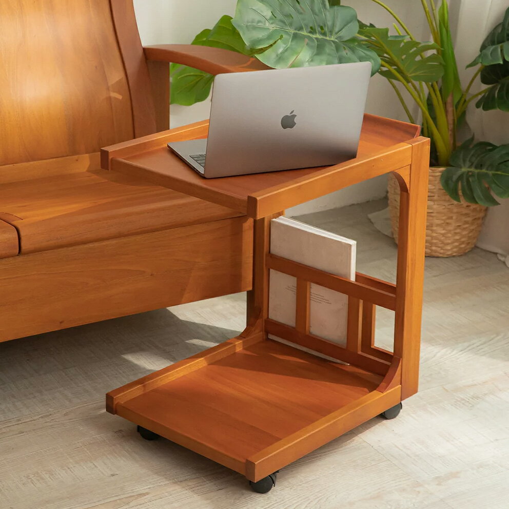 瑪荷尼家具Mahogany-全原木桃花心木 滾輪工作桌 活動桌 德國活動桌