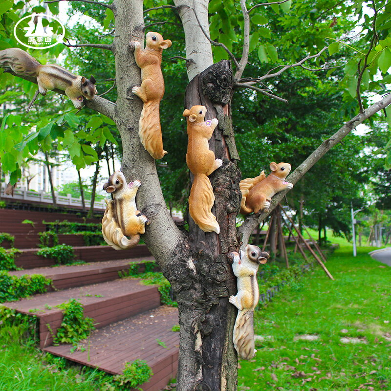 仿真小松鼠擺件樹脂動物模型雕塑花園庭院爬樹上裝飾掛件戶外景觀
