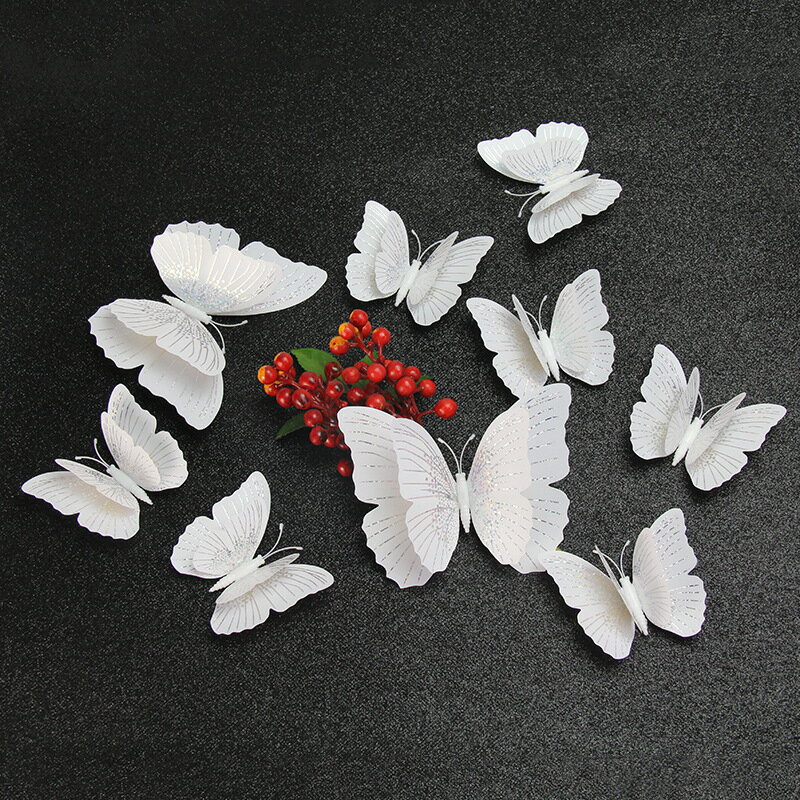 3D蝴蝶磁鐵冰箱裝飾墻貼派對兒童臥室婚禮布置雙層蝴蝶12只