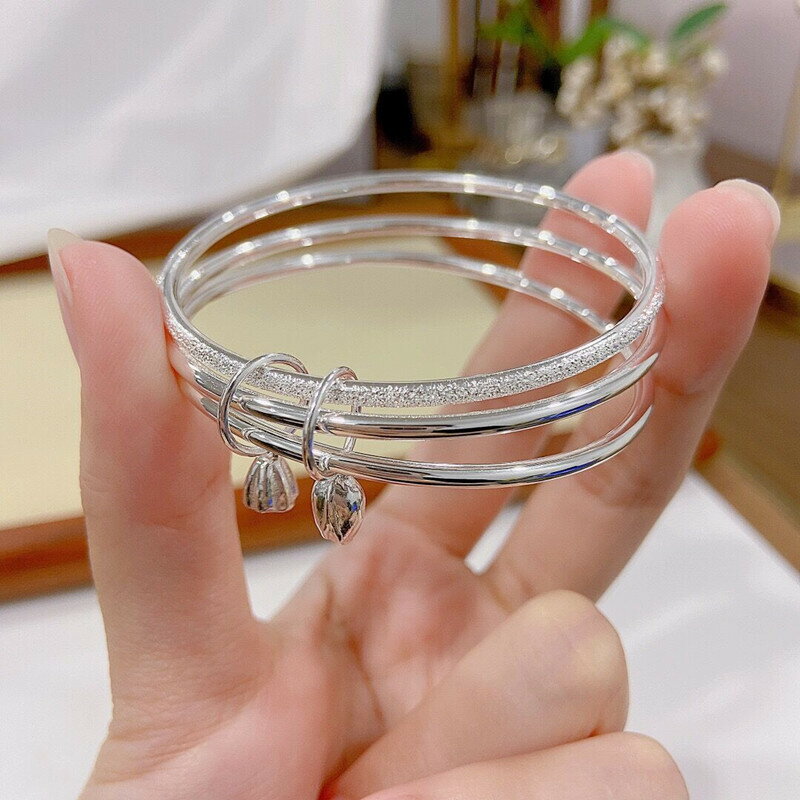 【現貨】2024新款三生三世s999純銀手鐲女實心足銀三圈手環送女友生日批發【北歐家居生活】