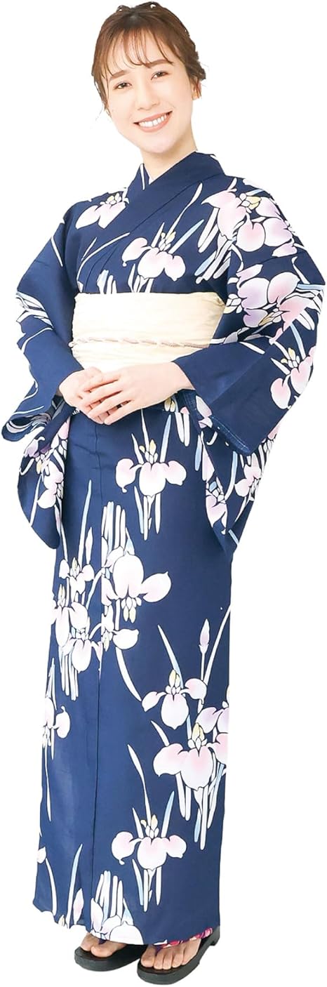 ON Nishiki【日本代購】吸水速乾浴衣2件套浴衣+腰帶女士成人用量身裁剪結帶兵兒帶煙火大會復古現代日式花紋-宵綾
