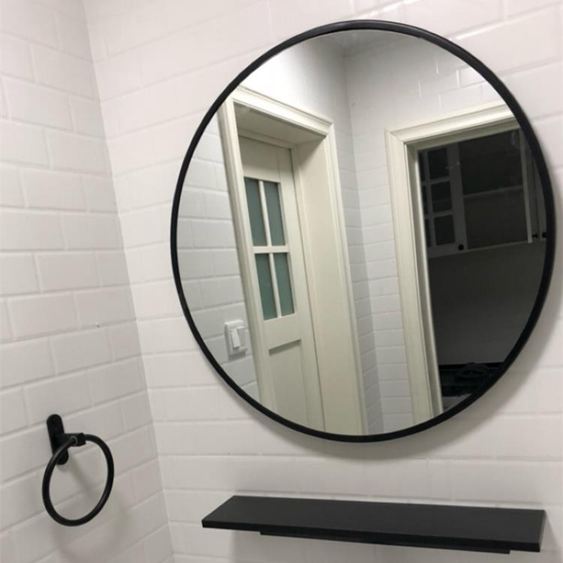 北歐浴室鏡子衛生間壁掛免打孔圓鏡廁所洗手間帶置物架梳妝圓形鏡 交換禮物
