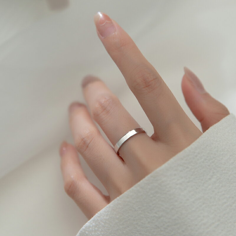 福雅軒 s925銀戒指韓版簡約光面單圈指環小清新2021女式銀飾品