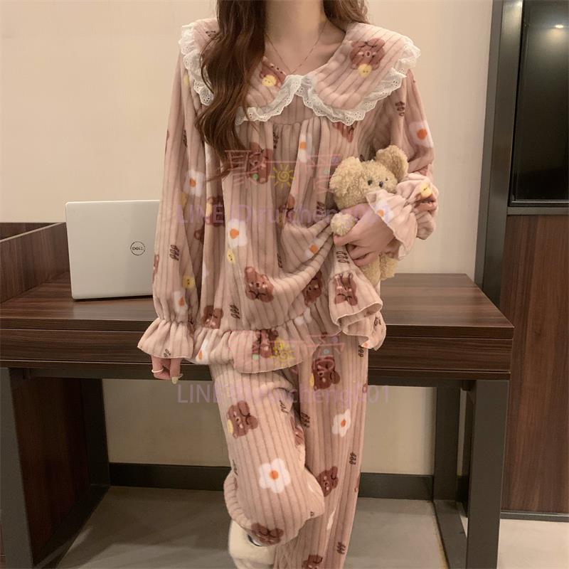 睡衣女 女裝冬季寬松娃娃領保暖家居睡衣 公主風套裝【不二雜貨】