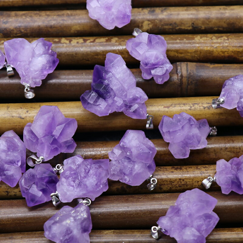 天然紫水晶吊墜 紫水晶簇 紫晶花 紫羅蘭水晶吊墜diy項鏈飾品配件