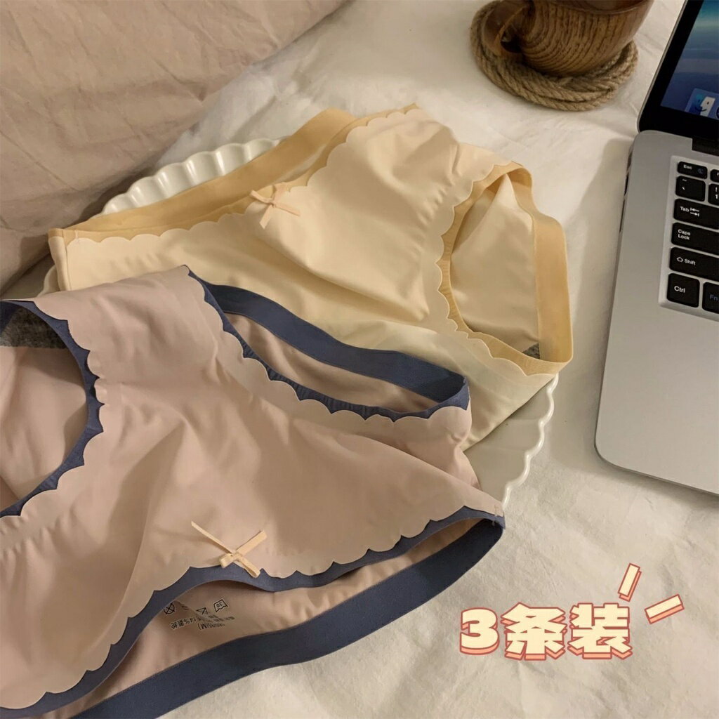 .韓版3條裝夏季薄款無痕冰絲內褲女中腰石墨烯純棉襠三角短褲 性感內褲 生理褲 免洗內褲 女生內褲 冰絲內褲