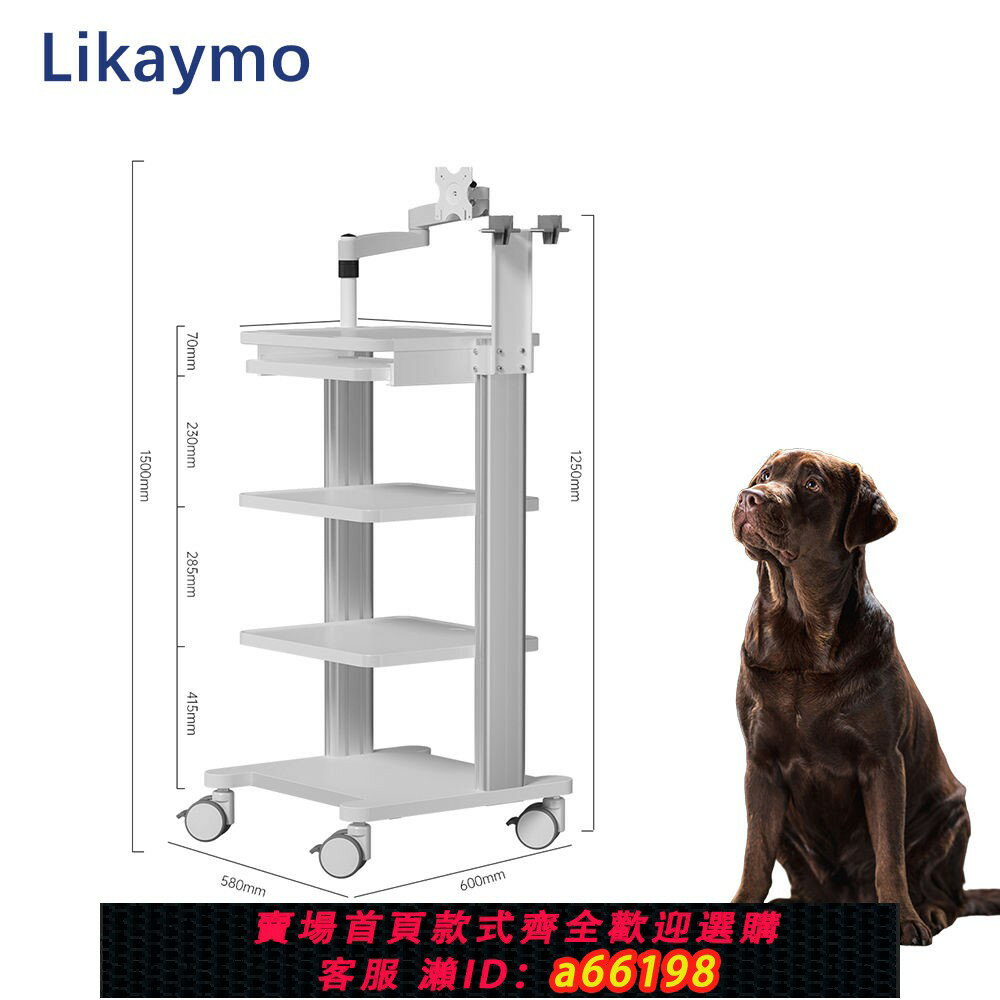 【臺灣公司 可開發票】寵物醫院專用內窺鏡移動儀器推車鋁合金抗菌儀器收納小推車
