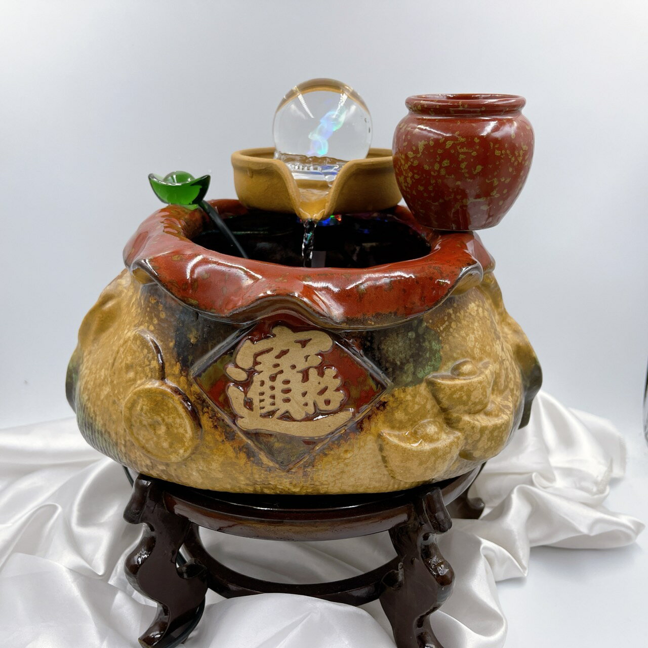 Sweet Heart 田芯開運精選 💯台灣現貨 MIT鶯歌 陶瓷 招財進寶 時來運轉 流水盆 含底座 (錢袋) 1