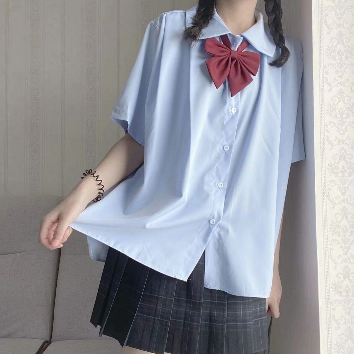 夏季新款日系短袖襯衫女學生寬松襯衣小眾設計感娃娃領JK韓版