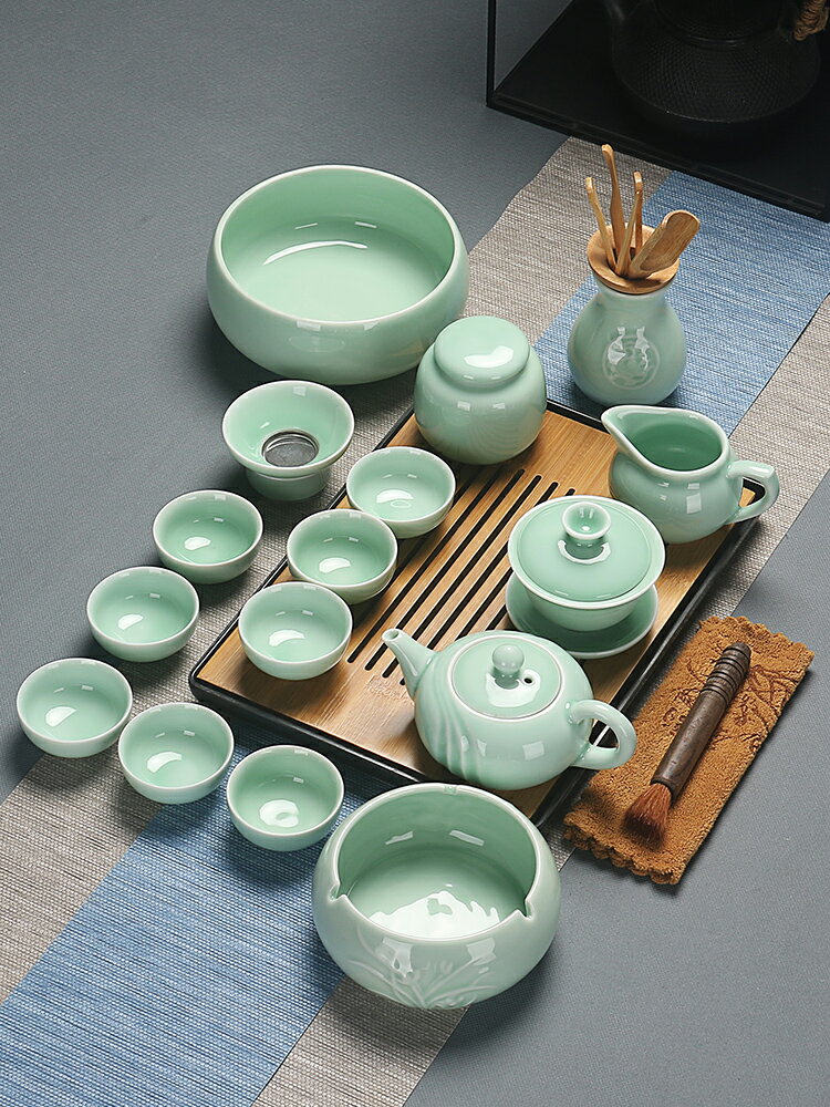 陶瓷功夫茶具整套家用辦公泡茶器茶壺蓋碗茶杯洗茶道精致定制套裝