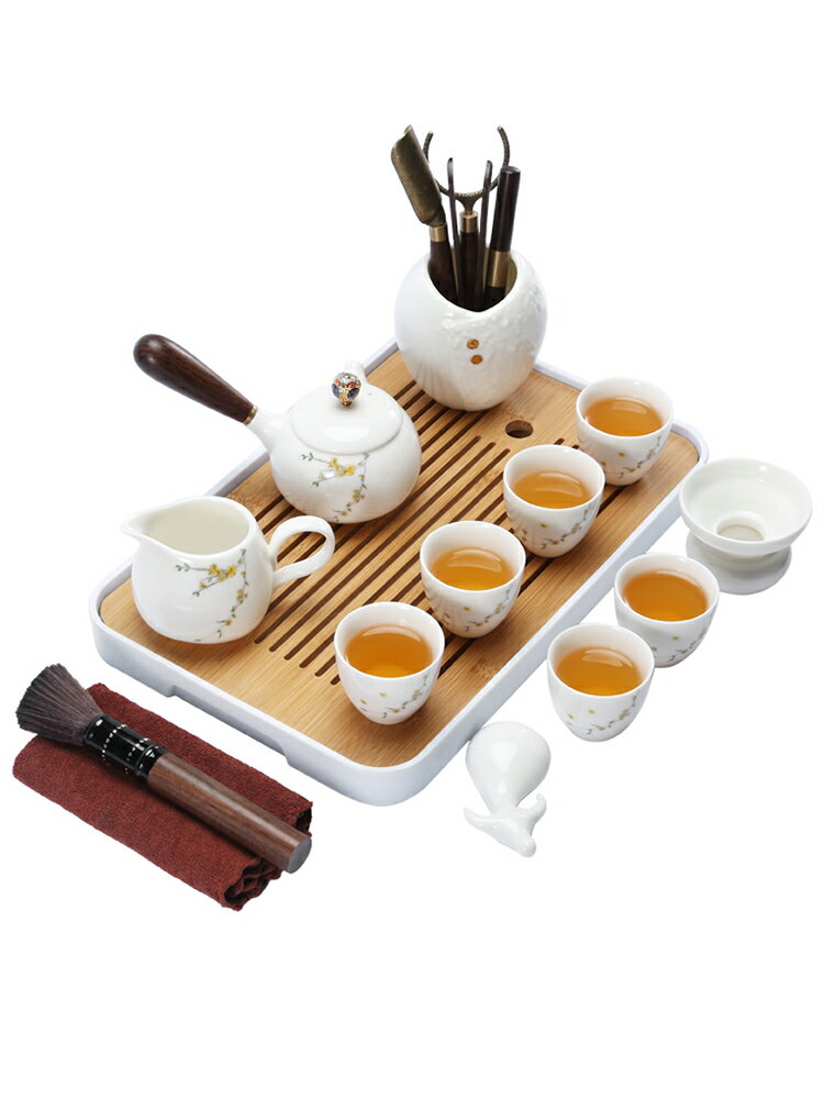 遠舍德化白瓷羊脂玉茶具套裝家用功夫茶具陶瓷現代簡約蓋碗喝茶壺