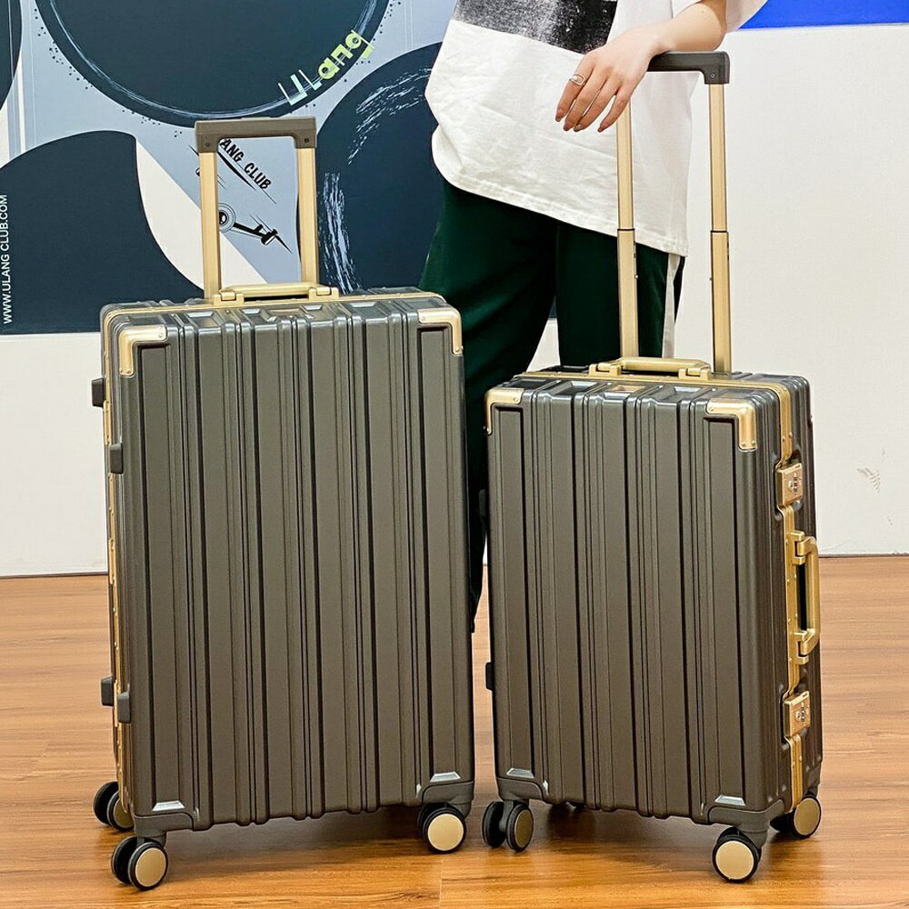 復古金邊款拉桿箱萬向輪鋁框旅行箱20登機箱男24密碼行李箱女26寸