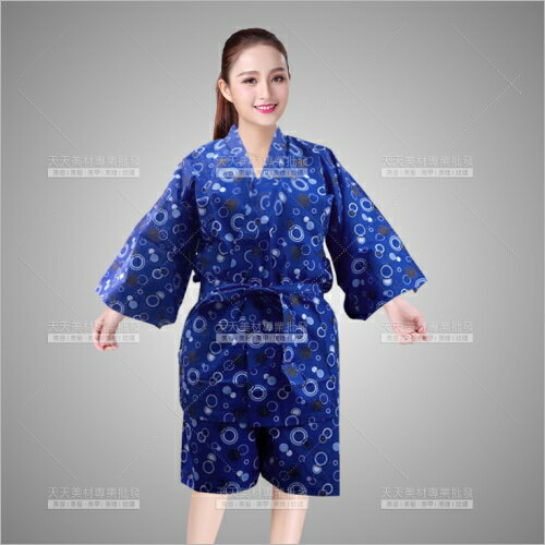 台灣製 TaiRay桑拿按摩和服浴衣(短衣+褲)-圓圓寶藍[98966]
