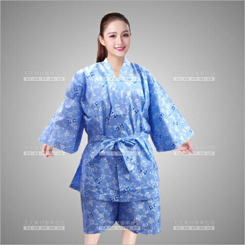 台灣製 TaiRay桑拿按摩和服浴衣(短衣+褲)-蝴蝶藍[98968]