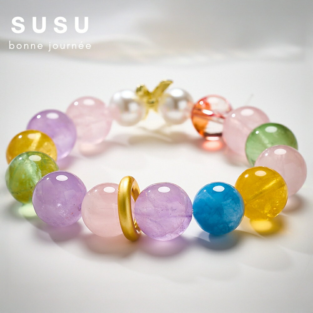 SU SU︱彩虹多寶水晶手鍊❤️粉水晶 黃水晶 紫水晶 葡萄石 拉利瑪 紅膠花 事業運 招財 轉運 能量 防小人 3