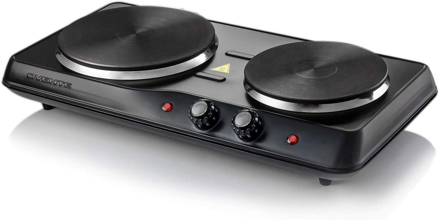 Ovente Countertop Electric Double Burner with Adjustable Temperature Control
