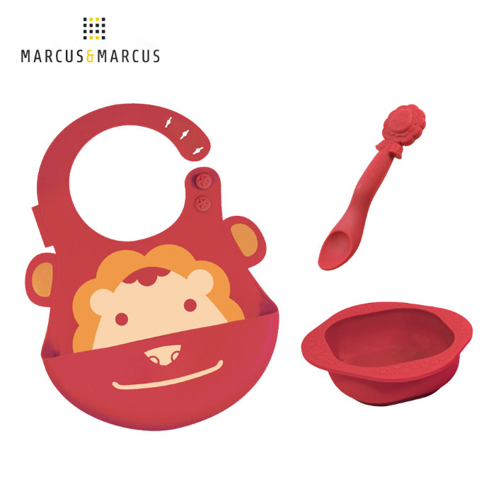 【加拿大 Marcus & Marcus】動物樂園餵食禮盒組 - 獅子 (紅)
