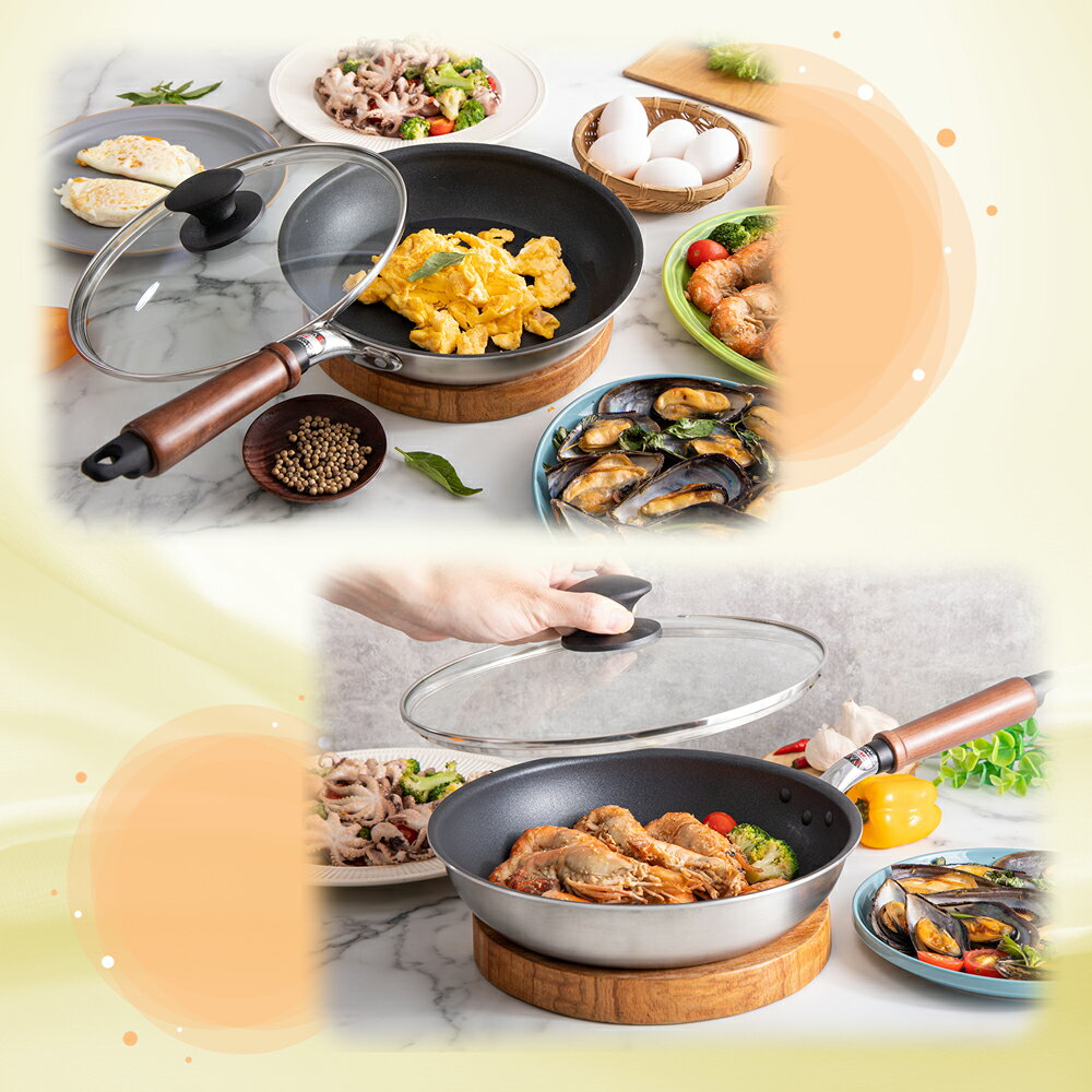 【日本北陸hokua】日本製Plateado EM複合金不沾平炒鍋28cm(含蓋)可用金屬鏟/IH可用鍋 7