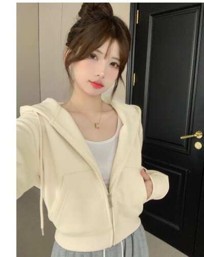 外套 女裝 休閒外套 時尚外套 小個子短款衛衣春季外套女2025年新款春秋即墨連帽拉鍊開衫上衣 6