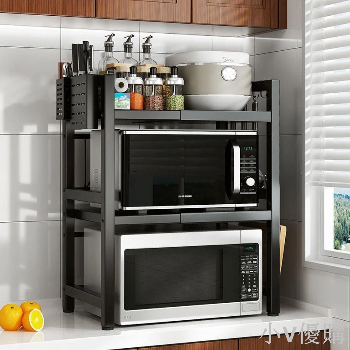 微波爐廚房置物架伸縮電飯鍋家用架子臺面支架烤箱多功能收納雙層