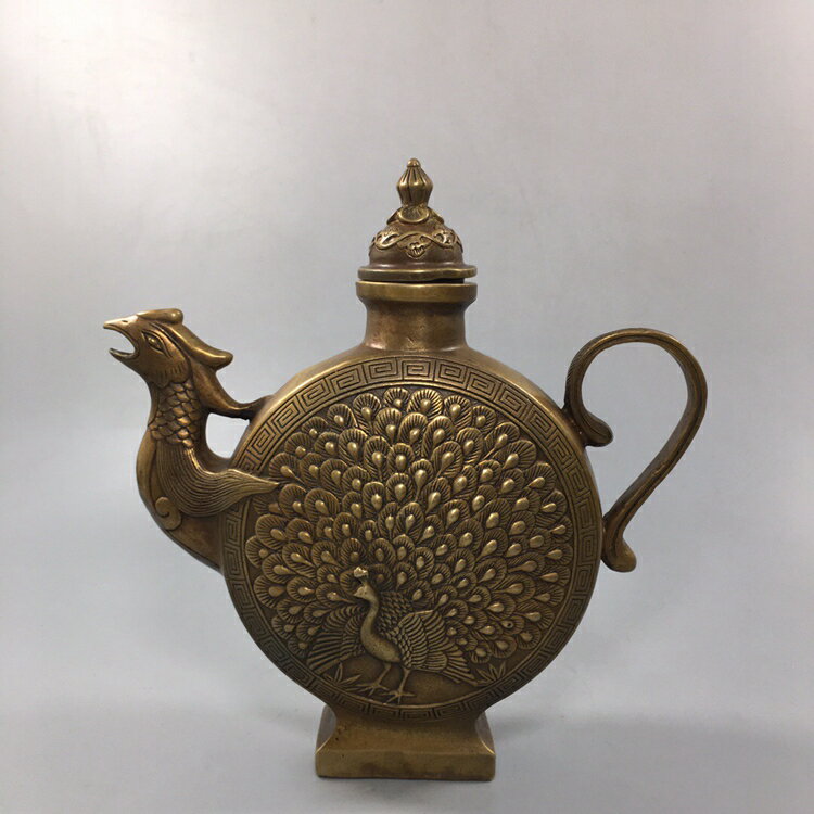 新穎創意仿古銅壺純銅孔雀茶壺水壺酒壺喜上眉梢復古銅器家居裝飾